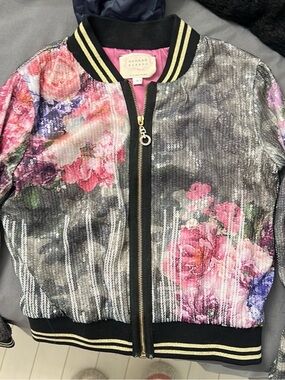 Hannah Banana Pink Floral Sequin Jacket Size 7